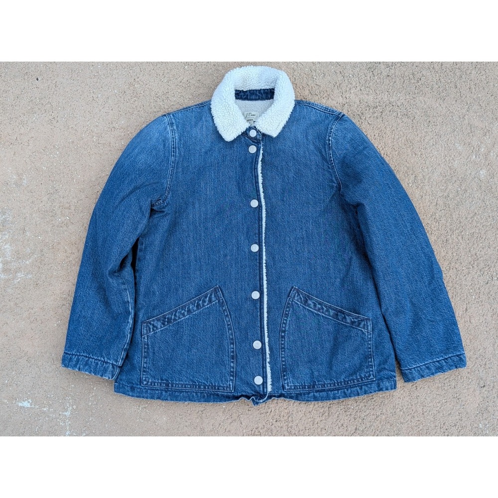 J Crew Denim Sherpa Swing‎ Trucker Jacket Blue Size S